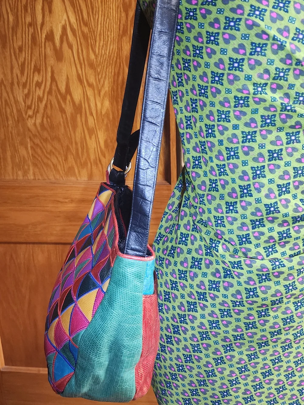 Sharif Multicolor Geometric Triangle Leather Shoulder Bag
